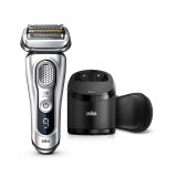 Electric Shaver, Series 9, Silver with Clean and Charge station and leather travel case, 9390cc