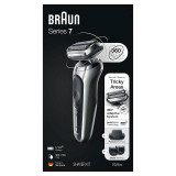 Electric Shaver, Series 7, Silver with precision trimmer, beard trimmer attachments, and travel case, 7025s