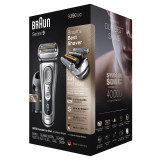 Electric Shaver, Series 9, Silver with Clean and Charge station and leather travel case, 9390cc