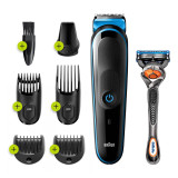 All-in-One trimmer 3 for Face, Hair, and Body, Black/Blue 7-in-1 styling kit with Gillette Fusion5 ProGlide razor, MGK3245