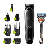 All-in-One trimmer 3 for Face, Hair, and Body, Black/Grey 8-in-1 styling kit with Gillette Fusion5 ProGlide razor, MGK3260