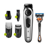 Beard Trimmer 5 for Face and Hair, Black/Silver with precision dial, and Gillette Fusion5 ProGlide razor, BT5260