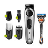 Beard Trimmer 5 for Face and Hair, Black/Silver with precision dial, and Gillette Fusion5 ProGlide razor, BT5265