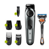 Beard Trimmer 7 for Face and Hair, Black/Grey with precision dial, and Gillette Fusion5 ProGlide razor, BT7220