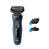 Electric Shaver, Series 5, Blue with beard trimmer attachment and charging stand, 5049cs