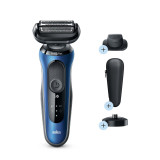 Electric Shaver, Series 6, Blue with precision trimmer attachment, travel case, and charging stand, 6040cs