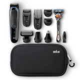 All-in-one trimmer 3 for Face, Hair, and Body, Black/Blue 9-in-1 styling kit with Gillette Fusion5 ProGlide razor, MGK3980