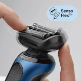 Electric Shaver, Series 6, Blue with precision trimmer attachment, travel case, and charging stand, 6040cs