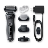 Electric Shaver, Series 5, White with body groomer and precision trimmer attachments, and charging stand, 5050cs